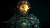 The Callisto Protocol update healing speed weapon swap: an image of Jacob Lee in the dark in a space suit