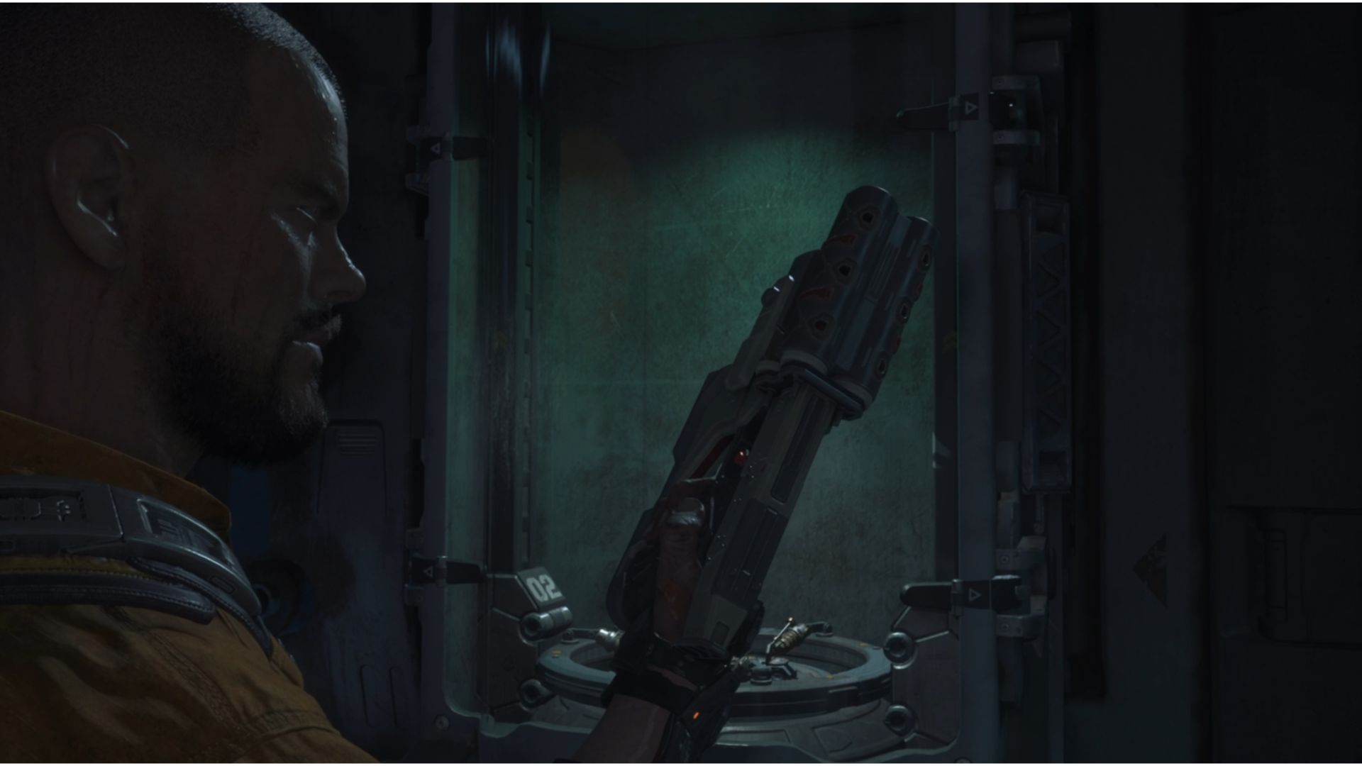 The Callisto Protocol Weapons: Jacob can be seen with the Skunk Gun