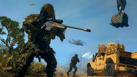 Warzone 2 loadout drops grenade added: an image of a man in a ghillie suit from the battle royale