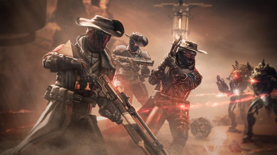 Destiny 2 Guardian Ranks explained: A team of Guardians wearing the cowboy outfits from the Spire of the Watcher dungeon.
