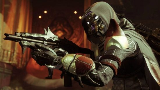 Destiny 2 Spoils of Conquest: A Hunter wielding Tabarrah, a Raid exclusive Exotic weapon that can be purchased with Spoils of Conquest.
