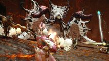 Monster Hunter Rise multiplayer: A group of hunters teaming up to defeat a tough monster together.