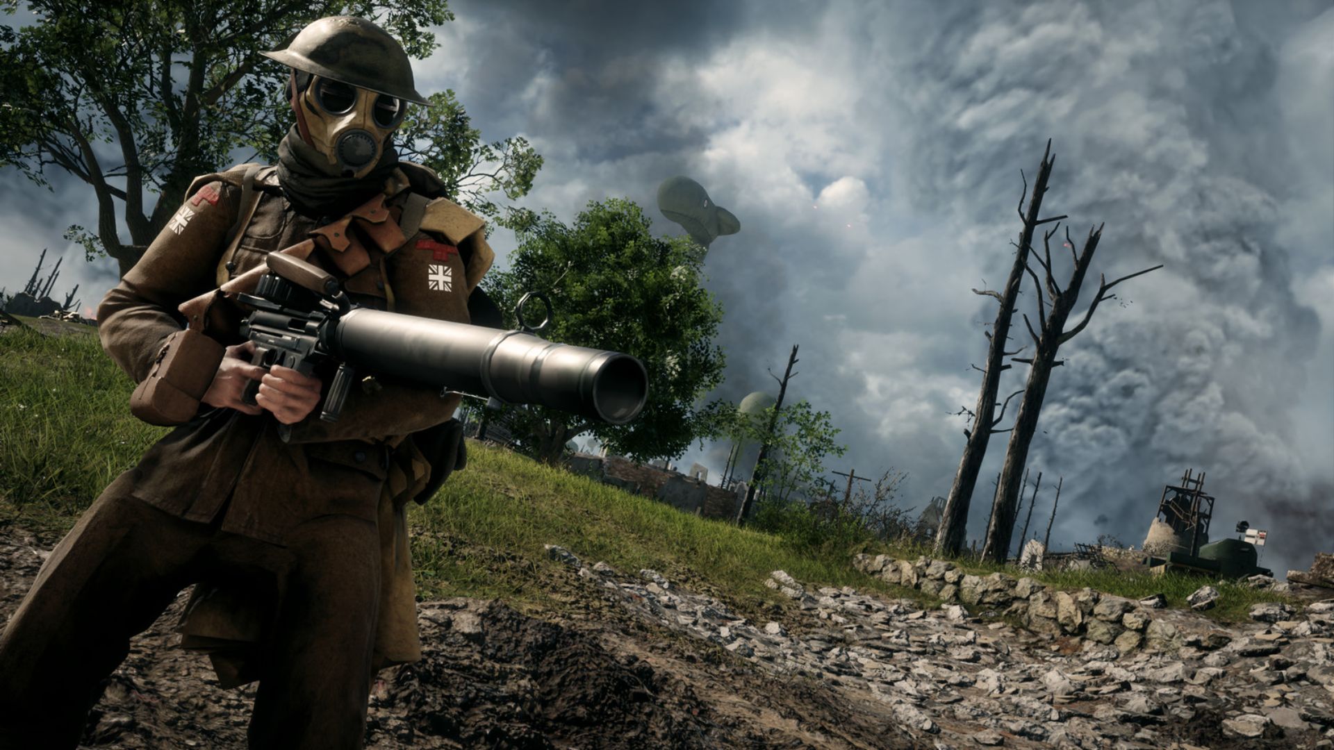 Best Xbox FPS games: a soldier in a gas mask readies his weapon in Battlefield 1