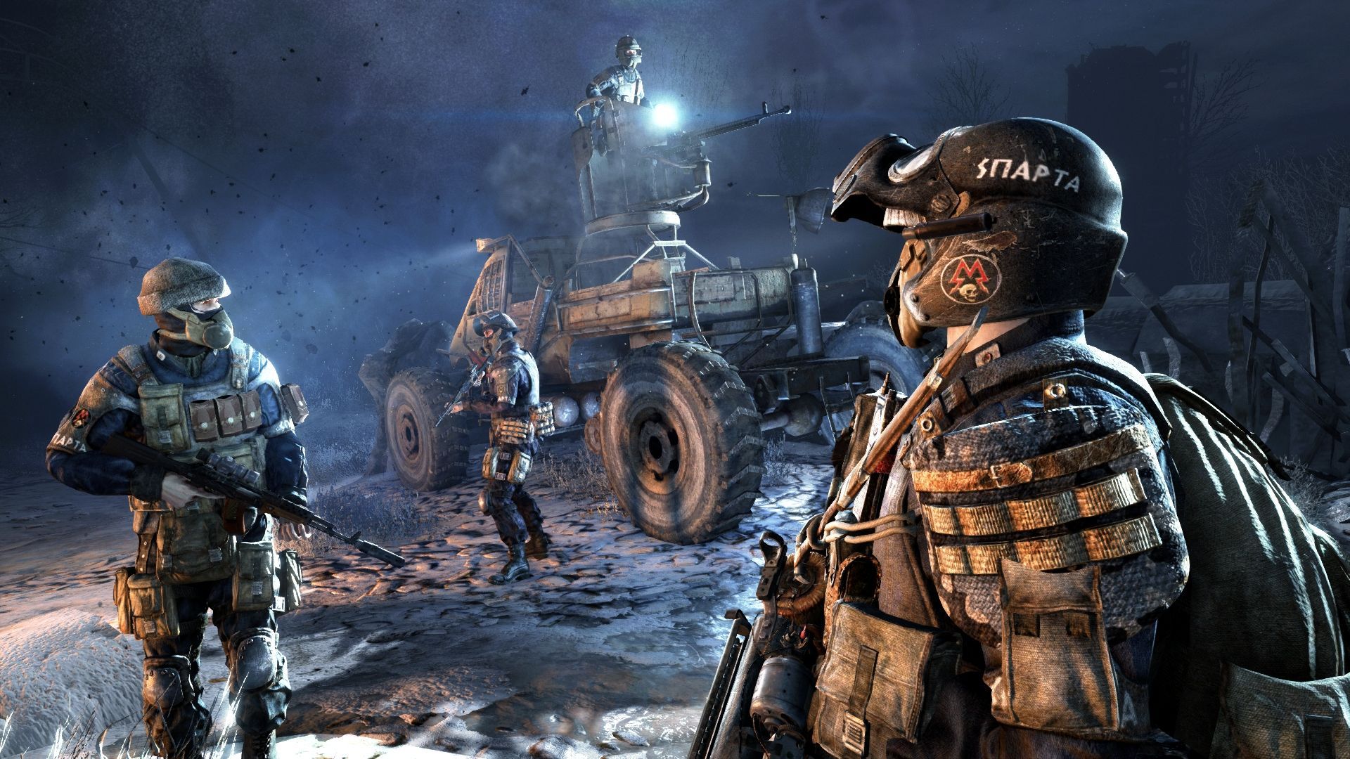 Best Xbox FPS games: Two soldiers stand in front of a truck in Metro Redux