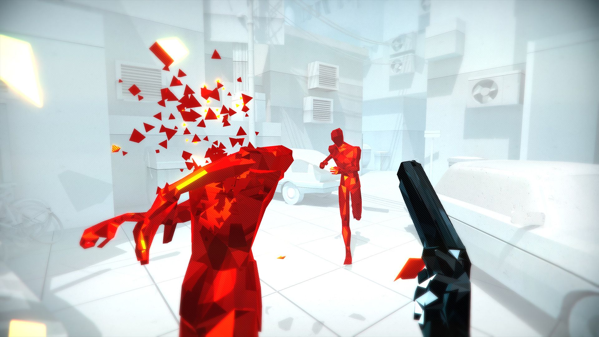 Best Xbox FPS games: A lone soldier shoots two red enemies in Superhot