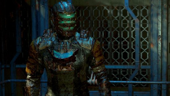 Dead Space Isaac headless Infested Suit: an image of Isaac covered in blood from the horror game