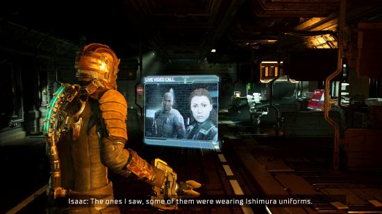 Dead Space remake review: an image of Isaac Clarke talking in the horror video game