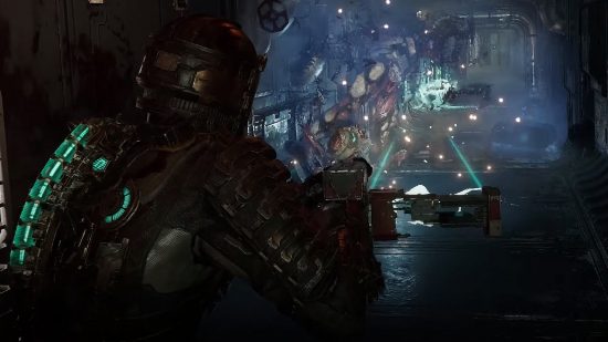 Dead Space Weapon Upgrades: Isaac can be seen shooting the Line Gun