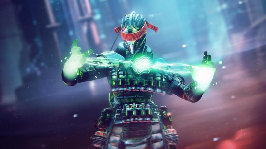 Destiny 2 lightfall improvements: A guardian looks at a ball of green Strand energy floating between their hands