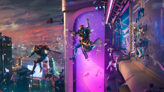 Destiny 2 Lightfall trailer: Guardians fall through the air after jumping through a glass window