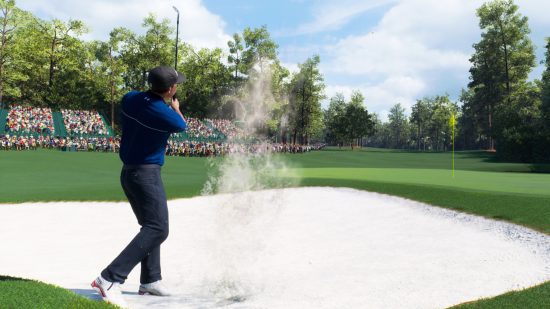 EA Sports PGA Tour release date: A golfer chips a ball out of a white sand bunker