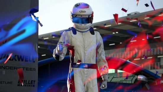 A racer on the track in Gran Turismo 7 on PSVR2