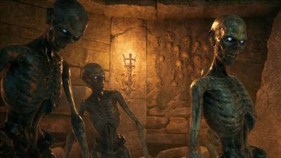 Hogwarts Legacy Dark Arts Battle Arena: A number of skeletons can be seen