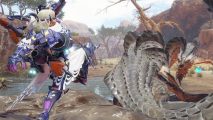 Monster Hunter Rise Master Rank Xbox PlayStation: Hunter fighting an Almudron in Monster Hunter Rise