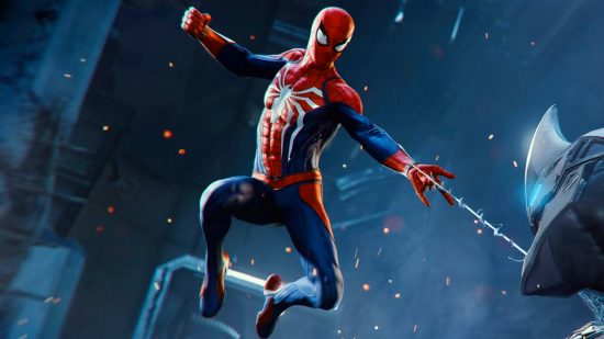 Spider-Man fighting the Rhino in Marvel's Spider-Man on PlayStation 5