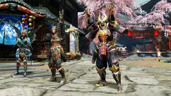 Monster Hunter Rise Layered Armor: A number of hunters can be seen