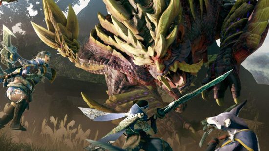 Monster Hunter Rise Review: multiple hunters can be seen fighting a monster