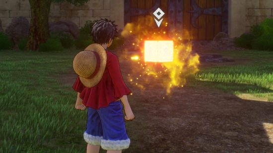 One Piece Odyssey Challenge Cube locations: Luffy staring at a Challenge Cube