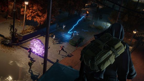 Redfall Multiplayer: Jacob can be seen overlooking a number of enemies and other players