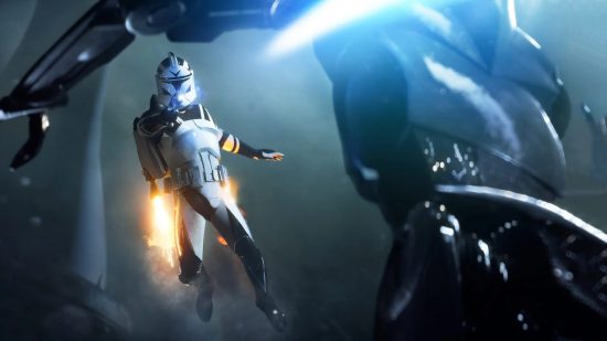 Stormtrooper in battle in Star Wars Battlefront 2