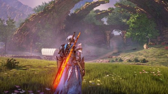 Best RPG Games: Character from Tales of Arise looking at grassy environment
