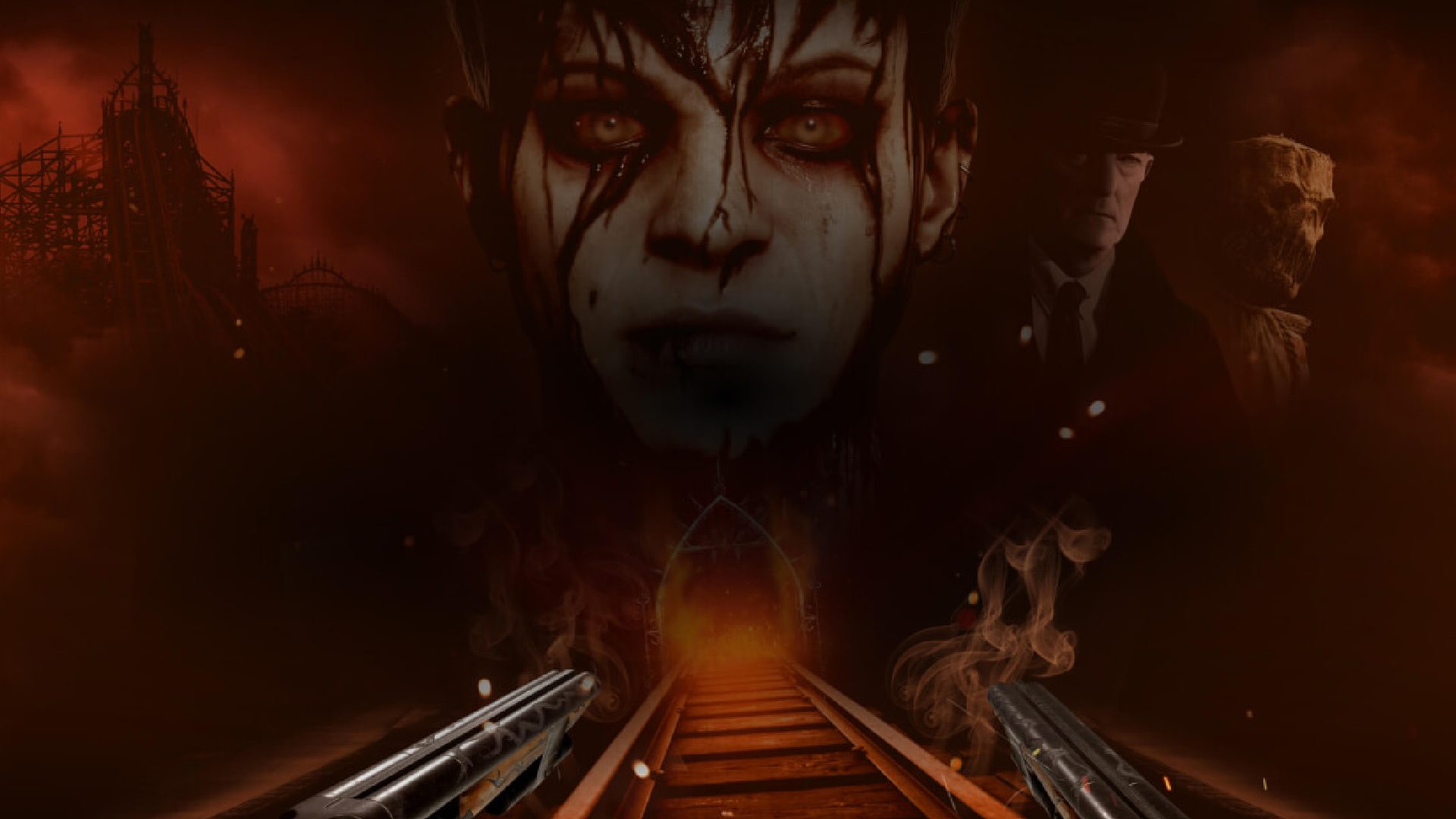 The Dark Pictures VR Switchback: An image of two guns and a large head can be seen