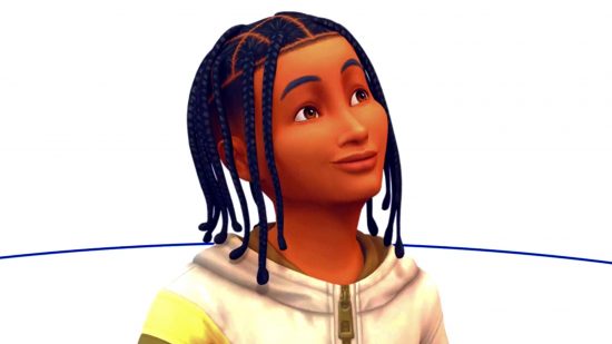 The Sims 4 generations update teaser: an image of a Sim smiling upwards