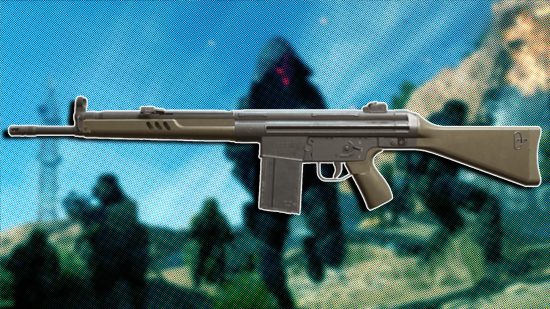 Warzone Lachmann 762 loadout: The Lachmann 762 battle rifle build against a blurred background of gameplay.