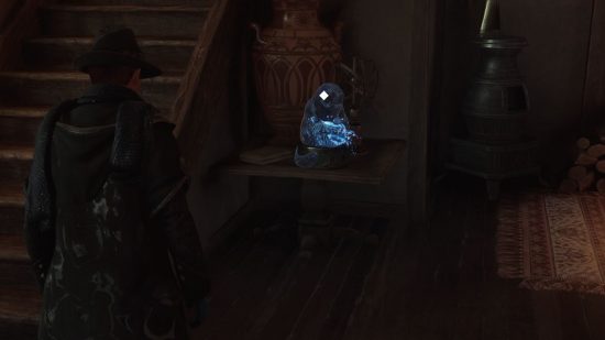 Hogwarts Legacy Demiguise statue locations: A Demiguise Moon statue sat on a table.
