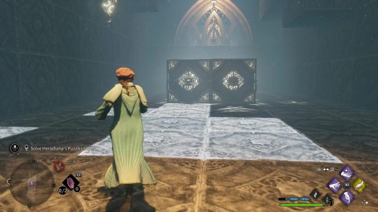 Hogwarts Legacy Hall of Herodiana First Puzzle Solution: The customisable player character exploring the Hall of Herodiana first puzzle.