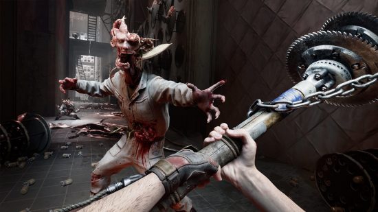 Atomic Heart How To Heal: A player can be seen hitting a mutant