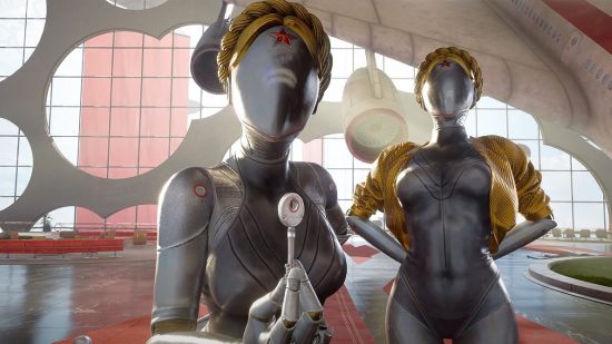 Atomic Heart review: Ballerina Twins holding a key in Atomic Heart