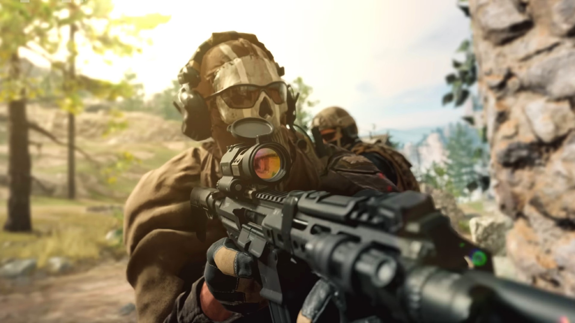 Best FPS Games: Ghost staring down the barrel of a gun in Warzone 2