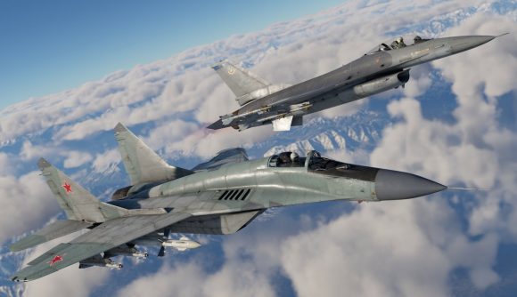 Free shooting games: War Thunder. Image shows modern plans soaring through the sky,