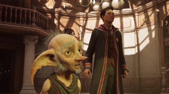 Hogwarts Legacy Challenges: A student and a house elf can be seen
