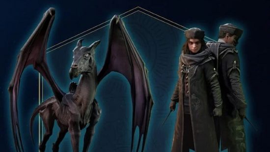 Hogwarts Legacy Dark Arts Pack: A player can be seen alongside a Thestral