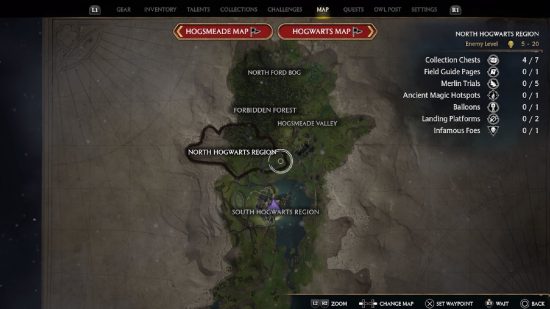 Hogwarts Legacy map: The north section of the map can be seen