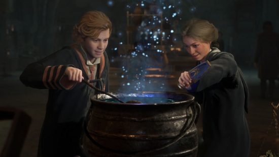 Hogwarts Legacy Witch Or Wizard: Two students can be seen brewing a potion
