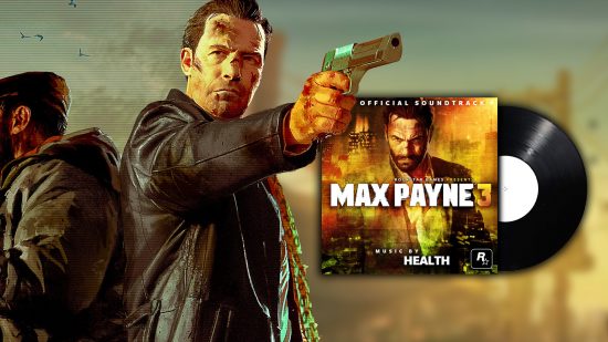 An image of Max Payne on the cover of the Max Payne 3 vinyl soundtrack