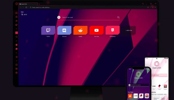 A promo shot of Opera GX being used across desktop and mobile