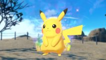 7 star Pikachu raid: A Pikachu imposed over a blurred image of a Tera Raid marker in Pokemon Scarlet and Violet