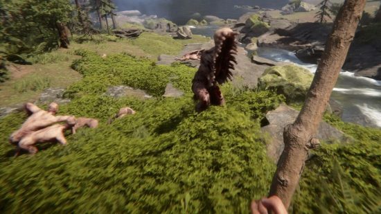 Sons of the Forest Map: A player can be seen attacking a mutant