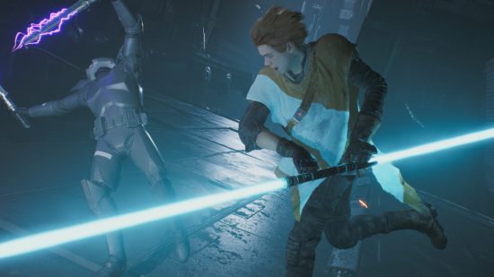 Cal Kestis fighting an Empire villain in Star Wars Jedi Fallen Order