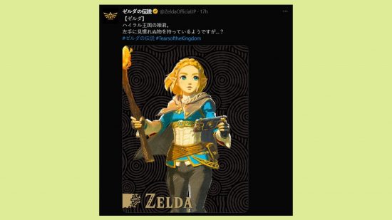 The Legend of Zelda Tears of the Kingdom: an image of Zelda holding a Shiekah slate in a Tweet