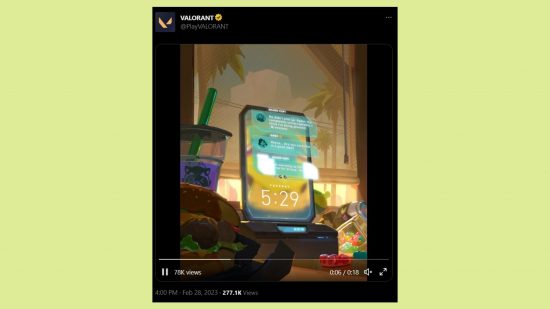 Valorant Agent 22 teaser mobile messages image: an image of the teaser in question featuring a phone on a messy desk