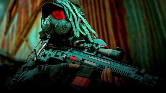 Warzone 2 Resurgence solos best ak-74 u loadout: an image of a masked man from the FPS game