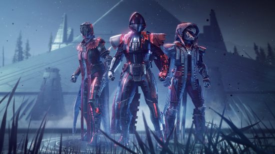 Destiny 2 Defiant Battlegrounds guide: A Warlock, Titan, and Hunter dressed in the new Season of Defiance armour.