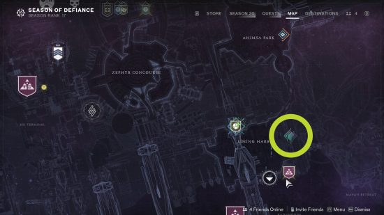 Destiny 2 כיצד למצוא את אזור הפלישה Vex: מפה המציגה דוגמה למיקום אזור הפלישה Vex בנמל Liming