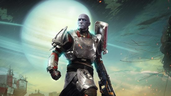 Destiny 2 Lightfall Season of the Deep Titan returning theory: Zavala standing heroically with the waves and destroyed buildings of Titan behind him.