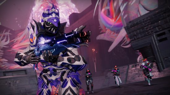 Destiny 2 Root of Nightmares weapons: A Titan dressed in the Lightfall raid armor wielding the Conditional Finality Exotic shotgun.